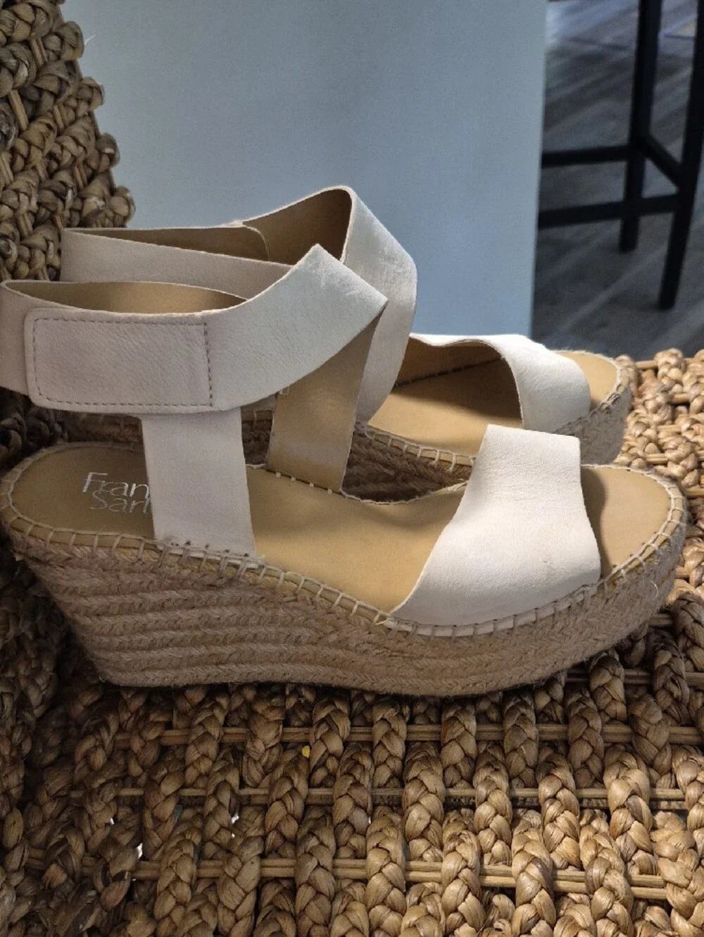 Franco Sarto Cream Leather Espadrille Sandals